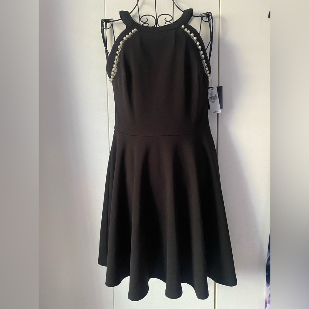💃 NWT IZ Buyer Pearl Trim Fit & Flare Halter Dress Size 7
